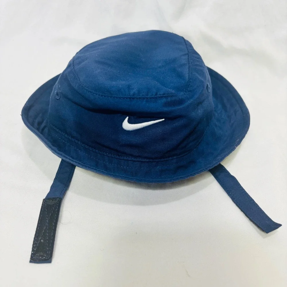 Nike Infant Sun Bucket Hat Navy Blue UPF 40+ Swoosh Chin Strap